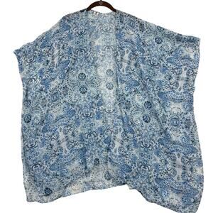 Jessica McClintock Kimono Wrap Topper One Size Blue White Sheer Embellished